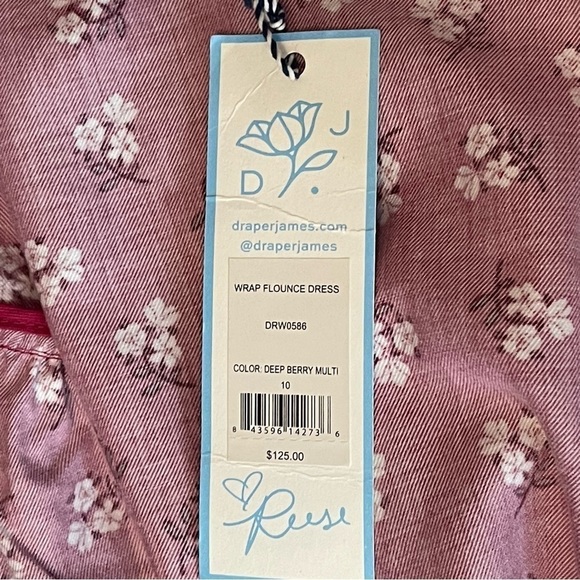 Draper James Cranberry W/White Floral Print CottageCore Boho Wrap Midi Dress NWT - Picture 10 of 13